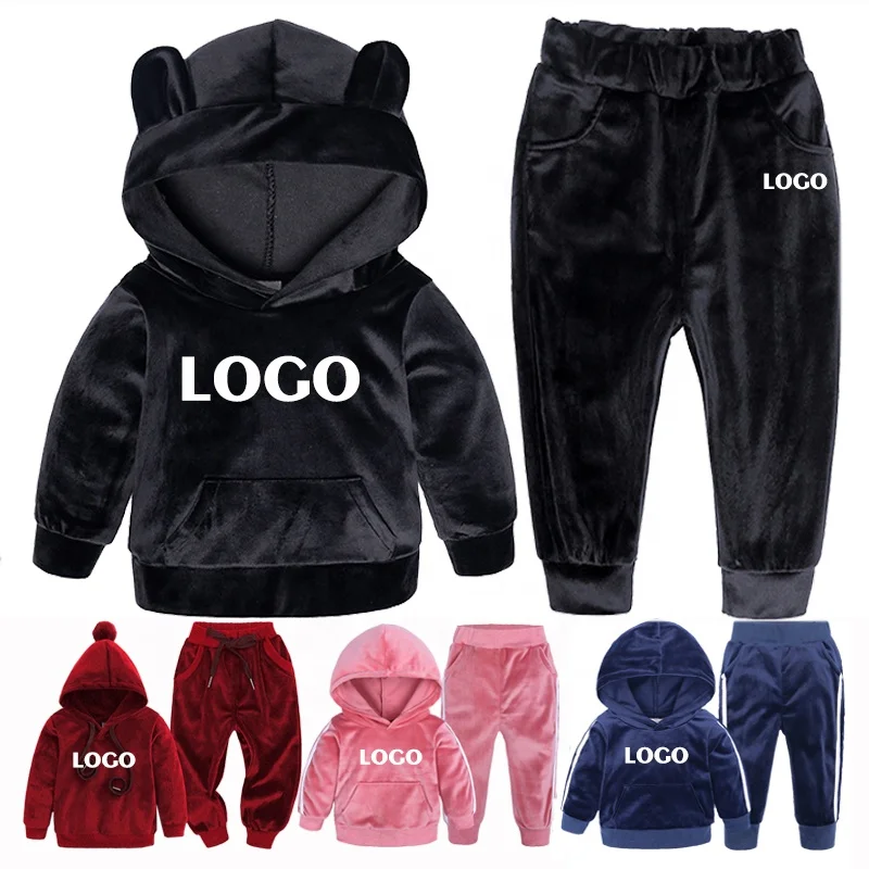Baby Boys Girls Velvet Hooded Clothing Set Kids Jacket Coat Pants Suit For Sports Suits Tracksuits Toddler Children Clothes Set