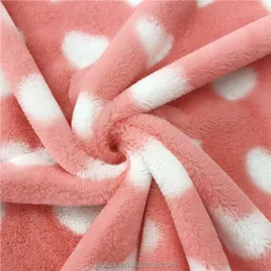 100% Polyester Knitted 8mm Low Pile Heart Print Rabbit Faux Fur Minky Plush Fabric