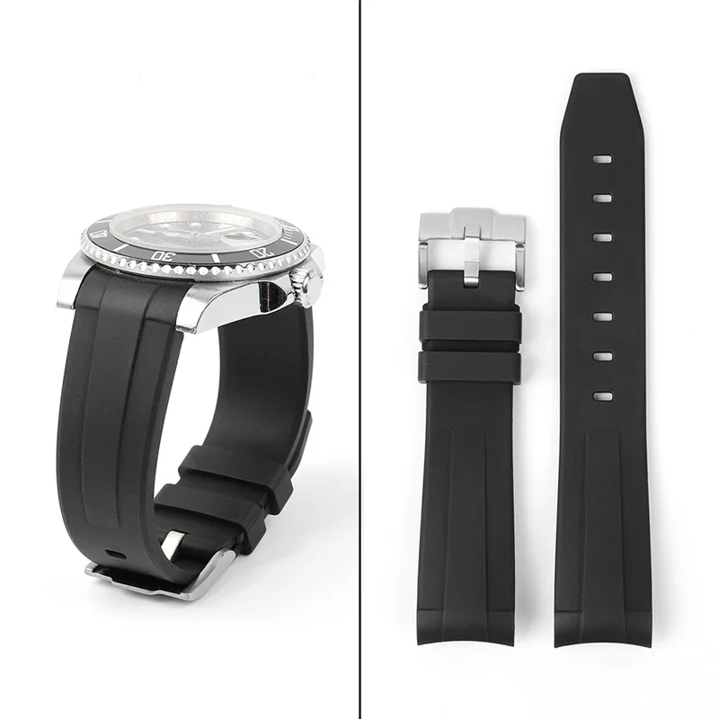 Top Quality Curved End Real Vulcan FKM Fluororubber Wrist Band 20mm Waterproof Rubber Watch Strap