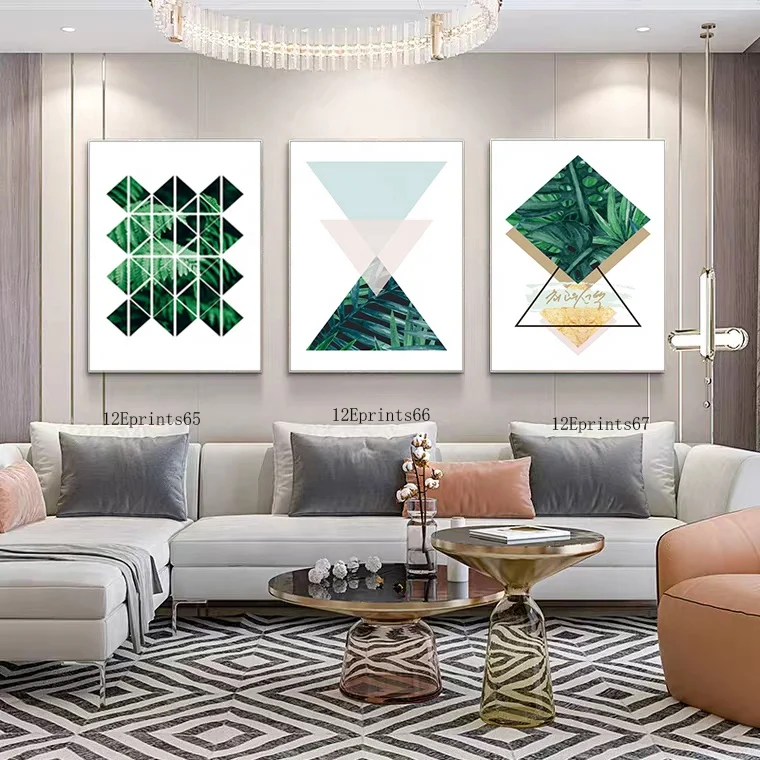 Wholesale triangle Painting On Canvas Flower 3 Panels Modern Wall Decoration Printed Wall Art Painting For Living Room Home Deco
