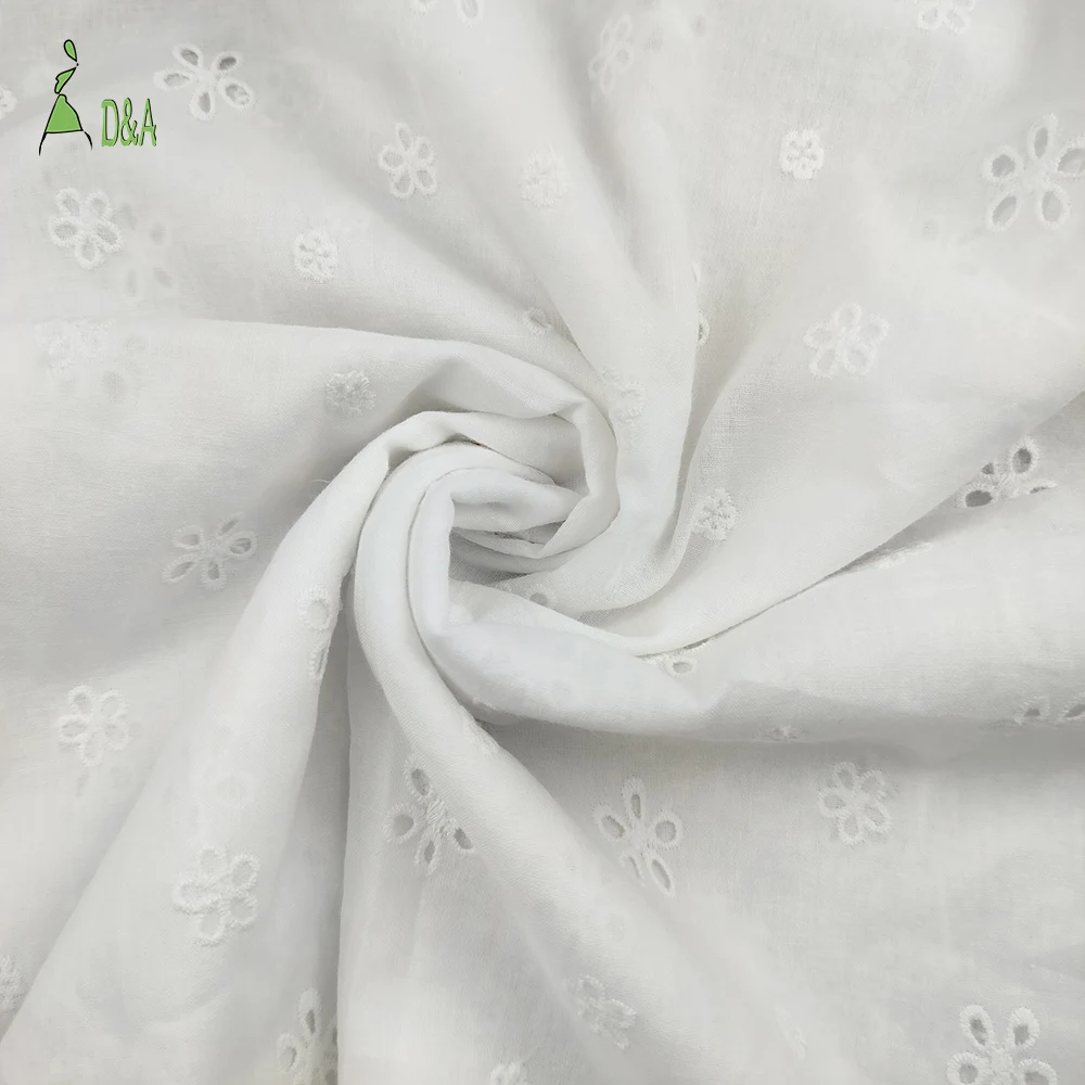 Wholesale  Embroidered Textile 100% Cotton White Embroidery Fabric High Quality For Garment