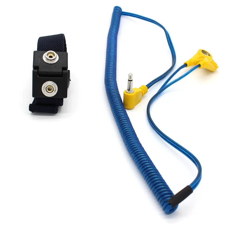 Free Shipping SS02 Dark Blue Dual Cord ESD Wrist Strap with DC Plug and 3 meter