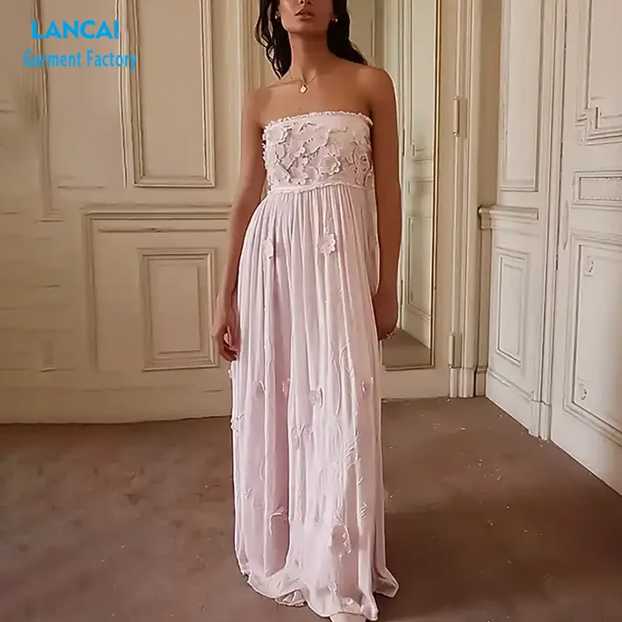 Clothing Manufacturers Custom Womens Casual Dress Ruffle Fashion Elegant Solid Color  Plus Size Long Dress