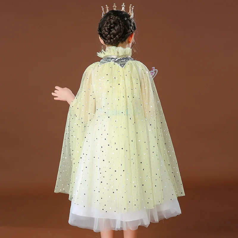 Hot sale sequin children cloak for Halloween Christmas kids girl cosplay tulle long cape