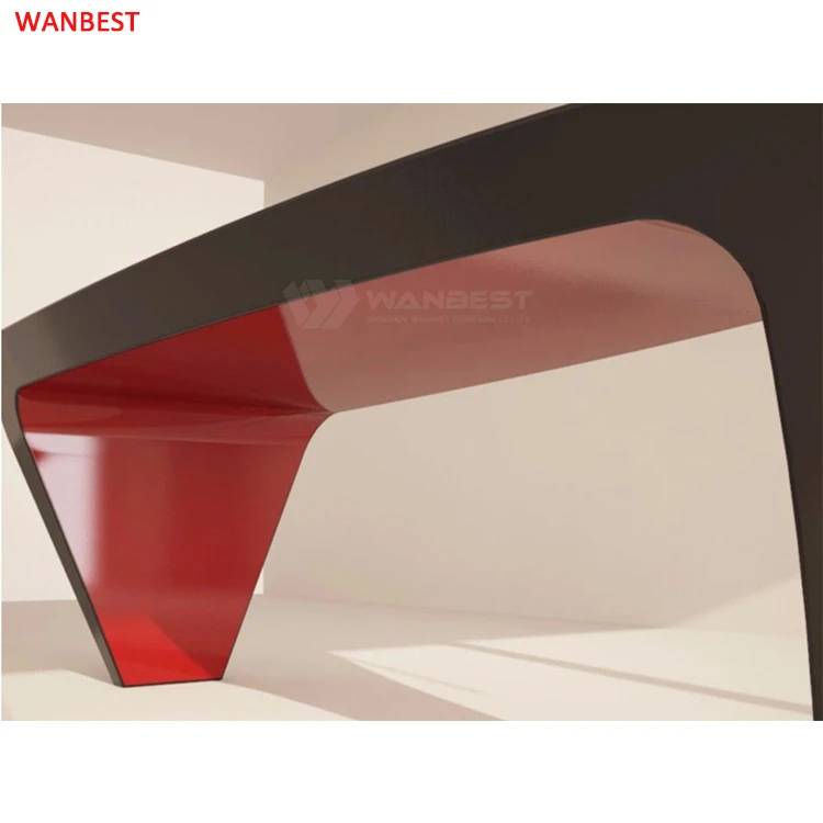 Fancy Acrylic Oval White and Red Office Executive Boss Computer Desk Home Study Table