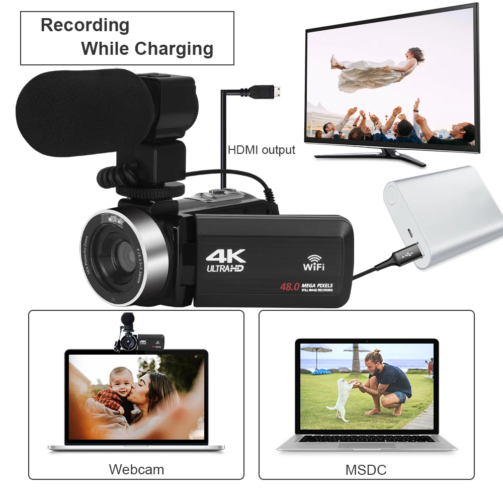  Видеокамера 4K Ultra со встроенным заполняющим светом HD Wi-Fi Веб-камера 48 МП для прямой трансляции цифровая