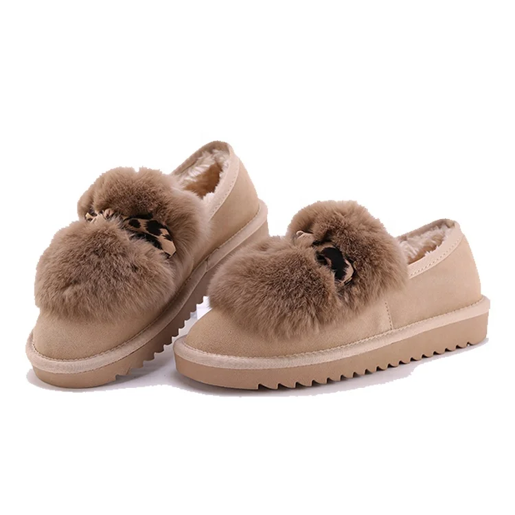 
Fashion Custom Indoor Casual Colorful Ladies Flat Comfortable Warm Rabbit Fur Slip-On Women Moccasin Slippers Shoes 