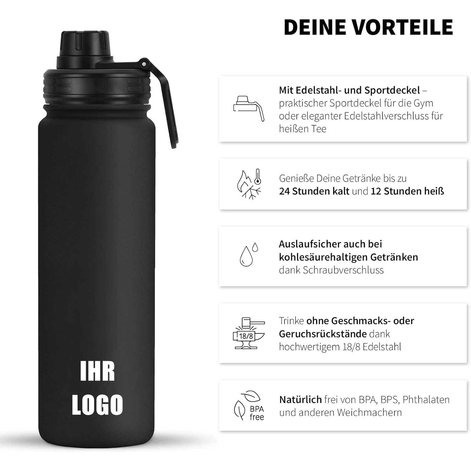 Stainless steel drinking bottle 1l  trinkflasche leak-proof BPA-free thermos bottle insulated bottle with screw cap for sports