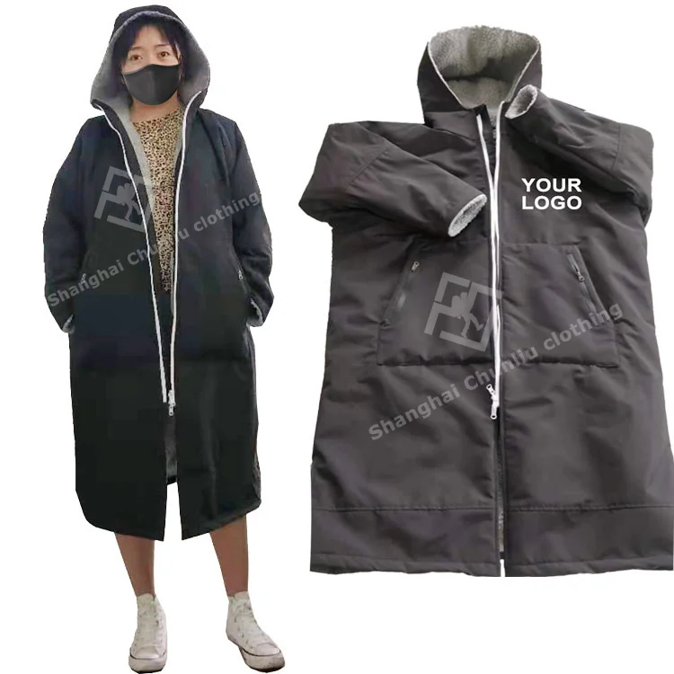 Одежда с длинными рукавами с карманами dryrobe с теплая подстежка на искусственном меху, пользовательские водонепроницаемые наклейки для плавания, парка, верхняя изменение Халат
