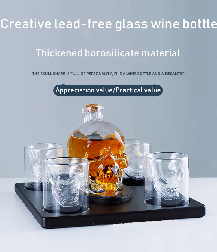 Unique fancy design glass wine  bottle Whiskey Decanter Set with double wall glass cup