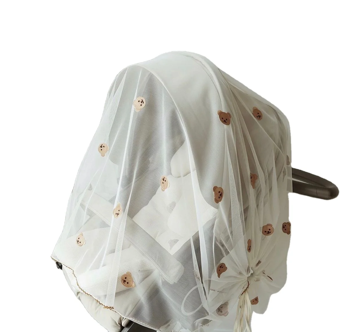 Stroller full cover mosquito net Baby stroller embroidered mesh mosquito net Breathable lace yarn cover anti-mosquito cover