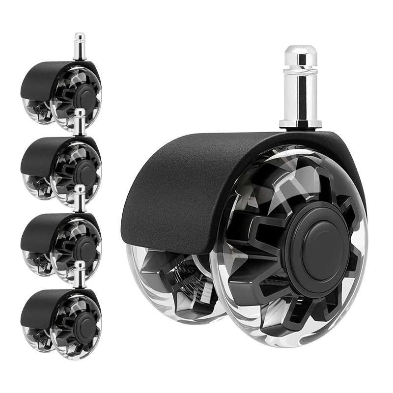 HOT SELL Universal 2 Inch 50mm Heavy Duty Furniture Transparent PU Caster Office Chair Caster Wheels with Round Stem M11*22