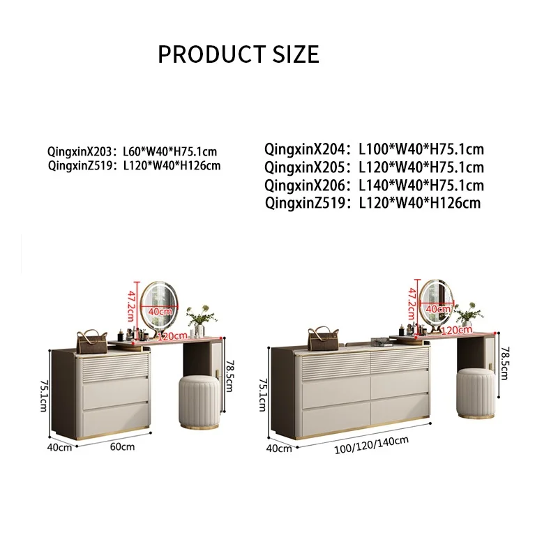 Simple Design Bedroom Furniture Vanity Dressing Table With LED Light Mirror