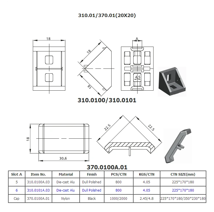310.01/07 Aluminium Extrusion Profile Frame angle corner fitting 4040 aluminum bracket connector