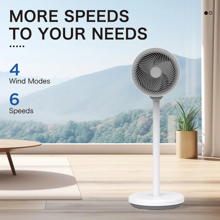 8 Inch 6 Speeds 3D Oscillation 10H Timer 4 Modes Versatile Quiet Adjustable Height Standing Fan 24W For Home Air Circulator Fan