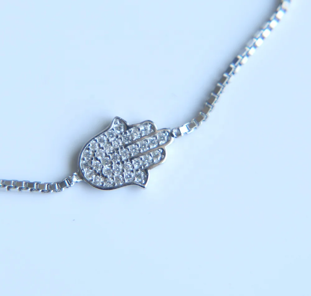 2023 high quality drop shipping tiny cute fatimas hamsa hand slider silver box chain silver bracelet