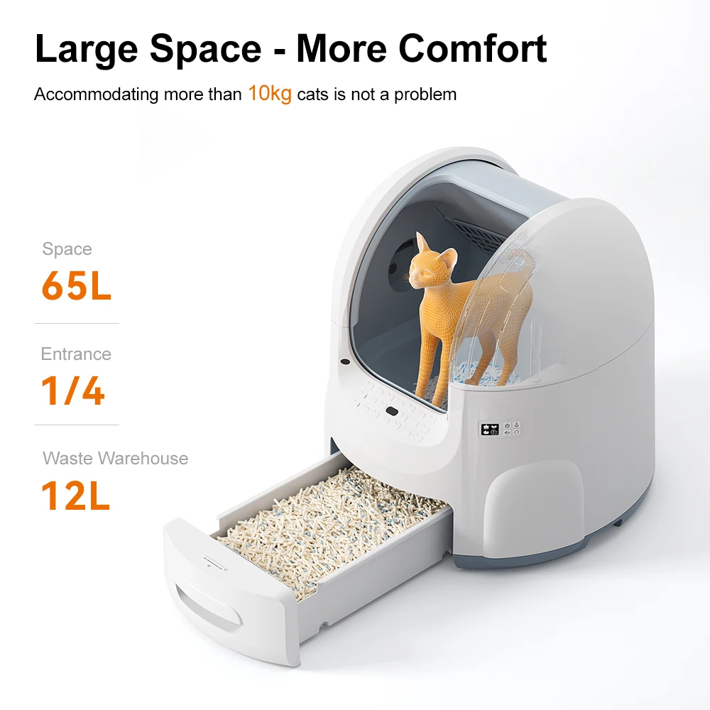Self Cleaning Cat Litter Box, Large Automatic Cat Litter Box With App Control 2.4Ghz Wi-Fi Supported Smart Litter Box For Cats