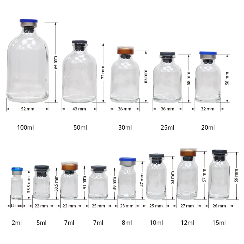 Small Freeze Dried Powder Moulded Glass Vial Bottle 2ml 5ml 7ml 8ml 10ml 12ml 15ml for Injection Medicine Beauty Salon