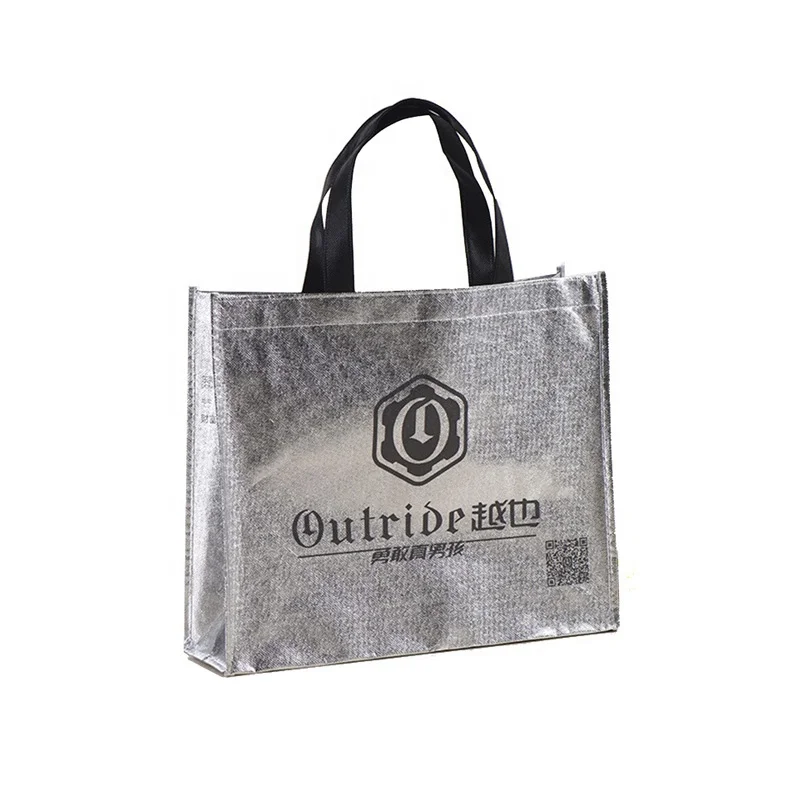 Fashionable Large Sier Metallic Laminated Non-Woven Tote Bag Waterproof Canvas Jute Cotton Customizable Pattern-Reusable