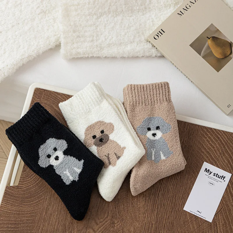 hot sale cute cartoon dogs floor sleeping ladies warn winter extra thick indoor fuzzy winter socks