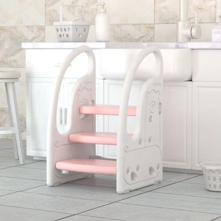 Height Adjustable Plastic 3 Step Foot Stool Kids Bathroom Stepping Stool