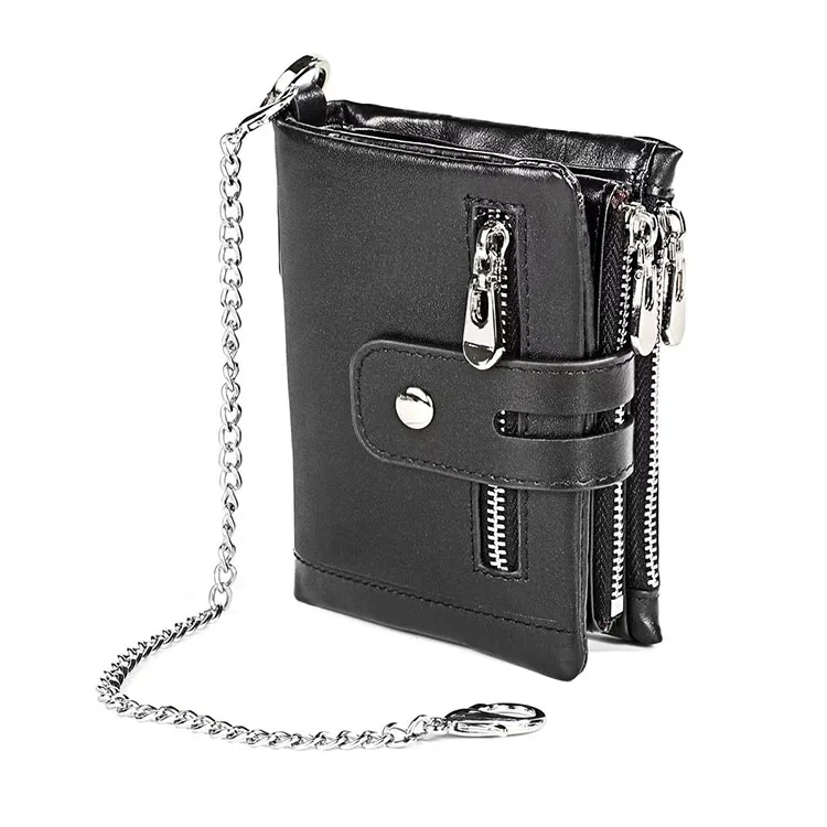 Bifold Removable Coin Holder Men Chain Hanging Card Holder Wallet Man Wallet Real Leather Wallet For Men
