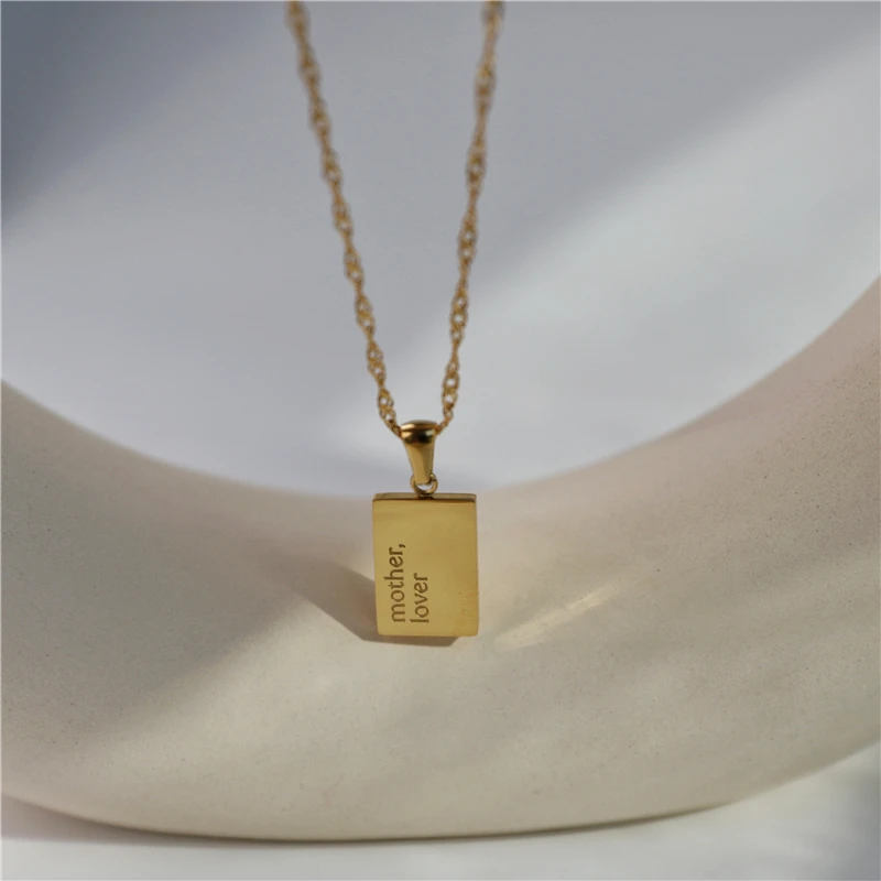Rectangle Mother Letter Stainless Steel Necklace Gold Trendy Jewelry