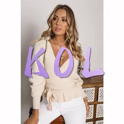 OEM of KOL spring autumn v-neck women sweater causal plus size blouses for women