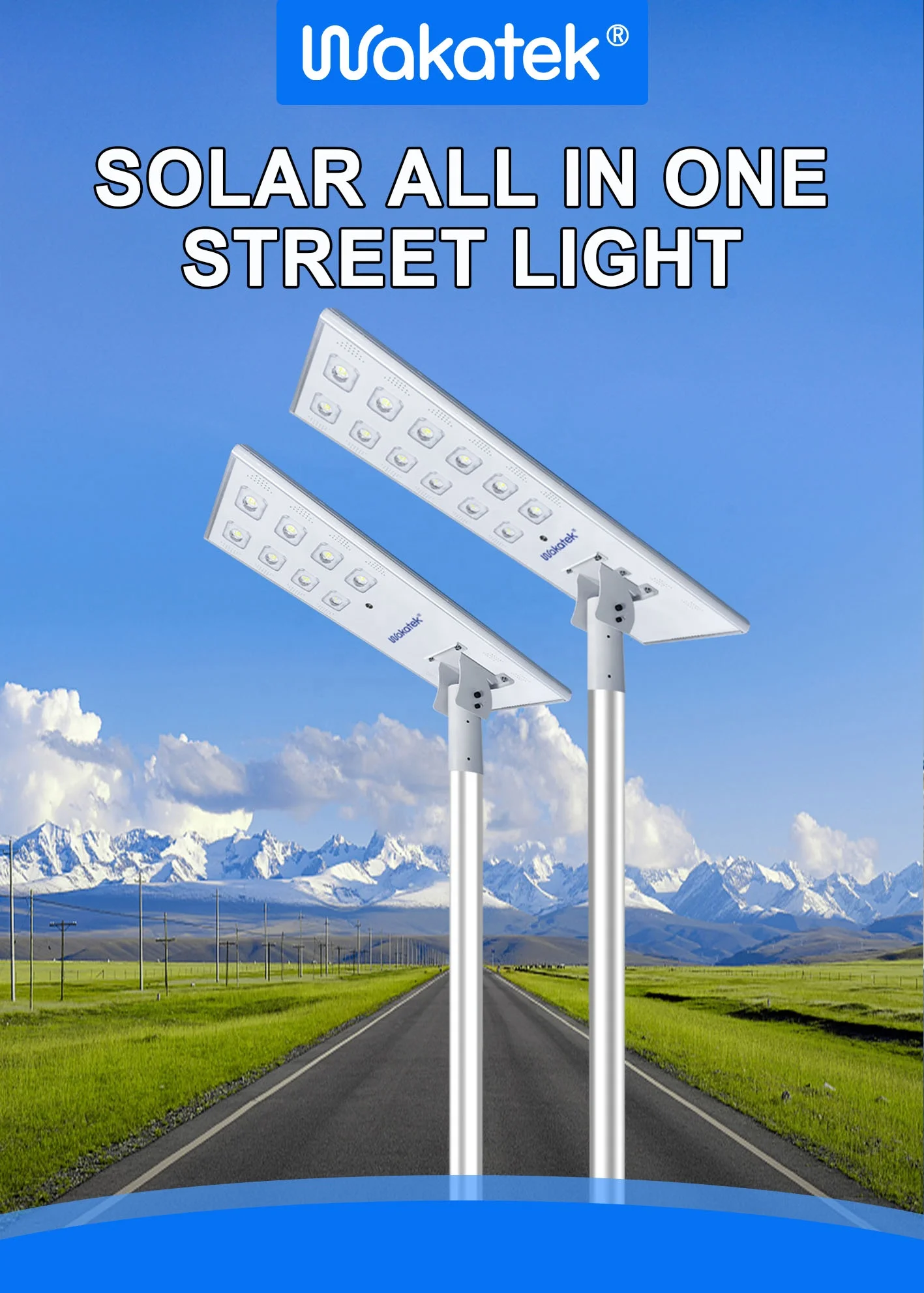 WAKATEK High Class and Easy Installation 100w All In One Solar Street Light