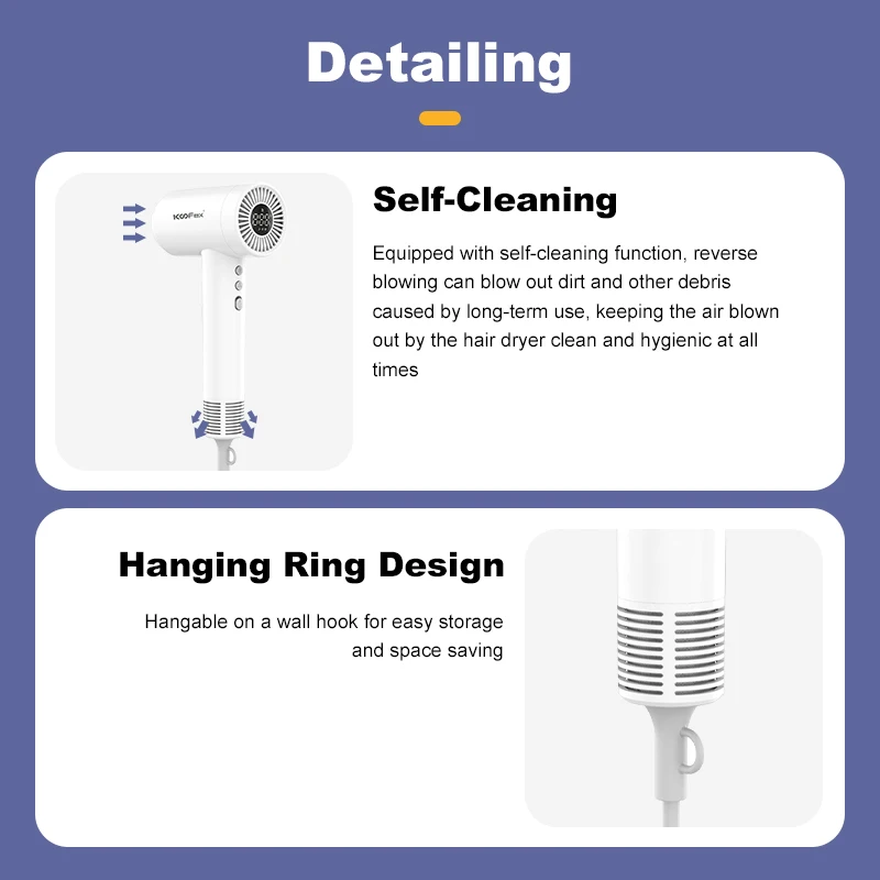 KooFex Pro 110000RPM High Power LCD NTC Self Cleaning Function Plasma BLDC Hair Dryer