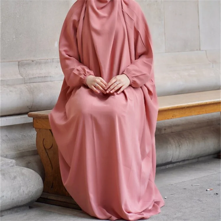 Kuwii Dubai New Muslim Hot-selling Plain Color Nida Prayer Clothes French 2 Pieces Batwing Sleeve Jilbab