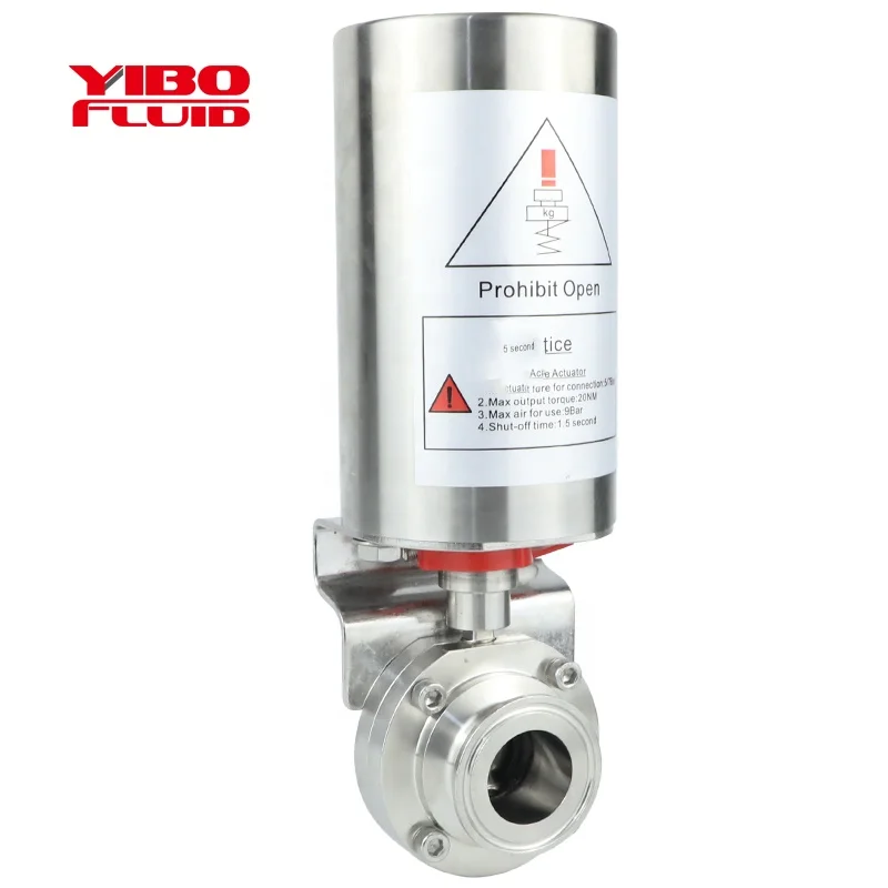 TC Butterfly Valve with Pneumatic Actuator stainless steel SS304/316 Sanitary tri-clamp valve