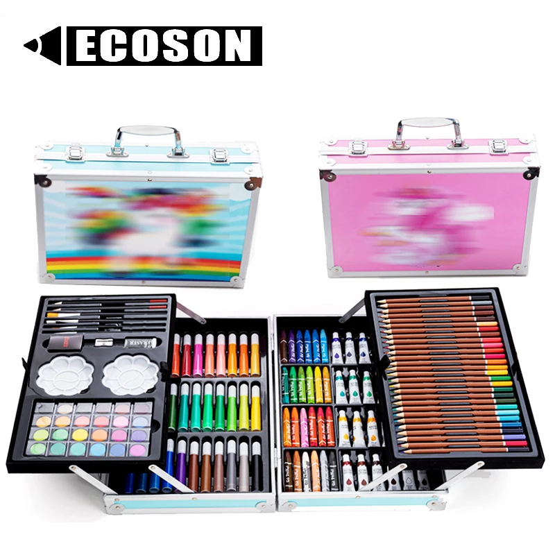 2022 New Custom 145 Double Aluminum Box Customized Pattern Watercolor Pen Crayon Drawing Pencil Color Pencil Painting Tool Set