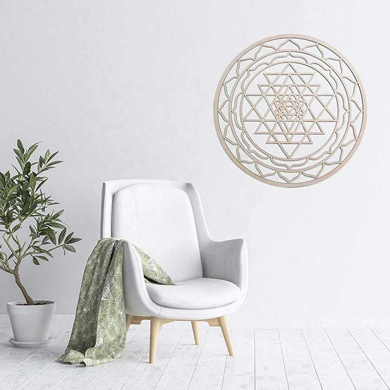 Flower of life grid wooden decoration sacred geometric wall art meditation wall decoration - circular wall hanging crystal grid