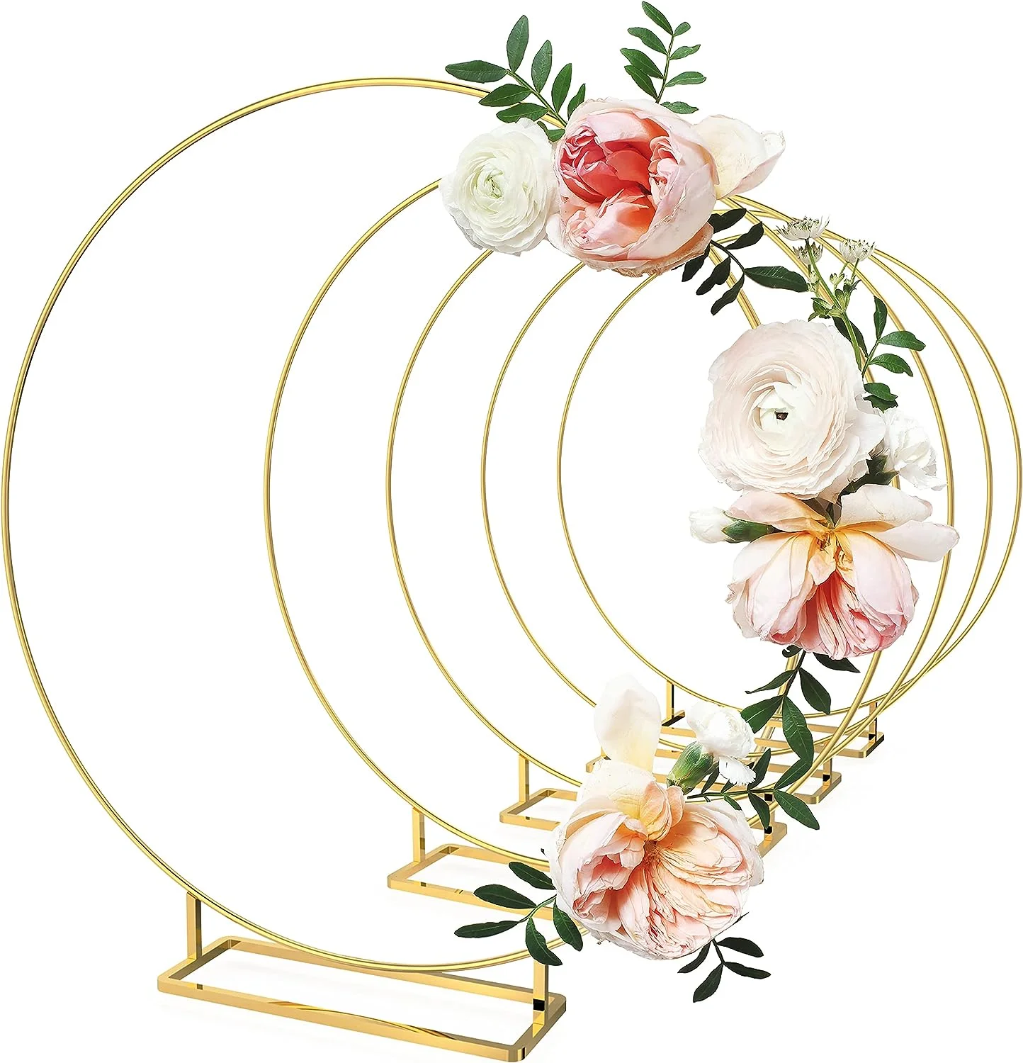 DIY Outdoor Gold Metal Floral Hoop Centerpiece for Table Wedding Decor