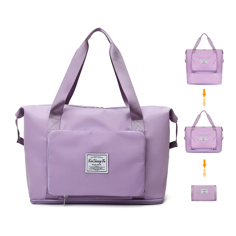 nylon foldable travel bagLarge Capacity Waterproof Duffle Handbags Women Dry Wet Separation Customize Duffel Foldable Travel Bag