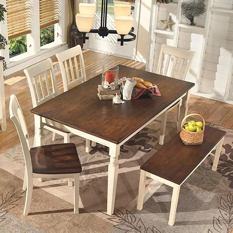 Dining Room modern wooden Bench in Brown and Cottage White