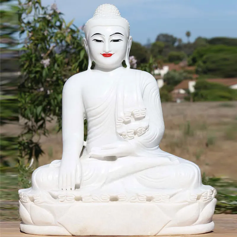 High Quality Stone Carvings And Sculptures White Marble Stone Sitting Buddha Statue