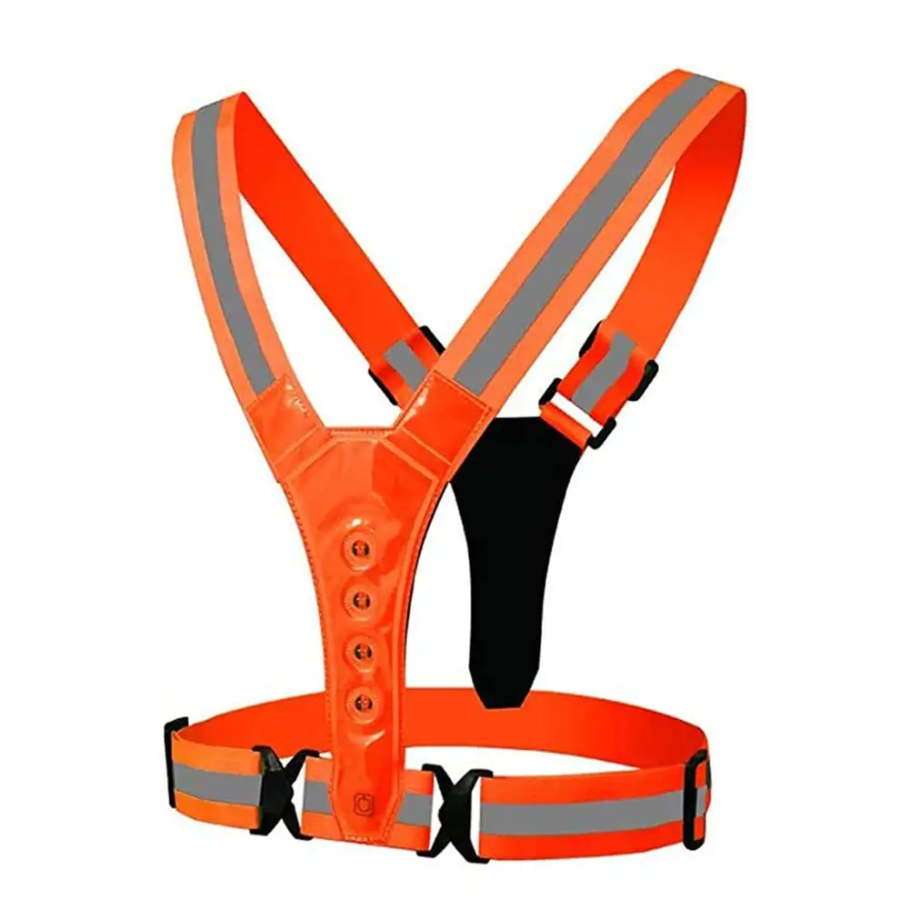 High Visibility Red Lamp Warning Outdoor Running Sports Adjustable LED Light Reflective Safety Elastic Vest Belt Strap