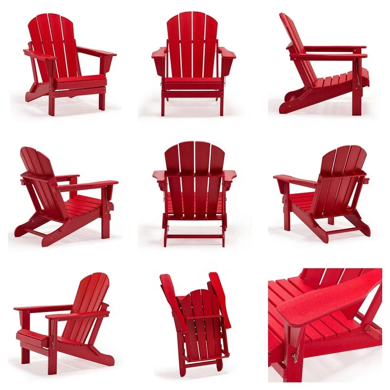 Plastic Recycled HDPE Resin Folding Chaise Adirondack Chair Outdoor Garden Furniture,Red