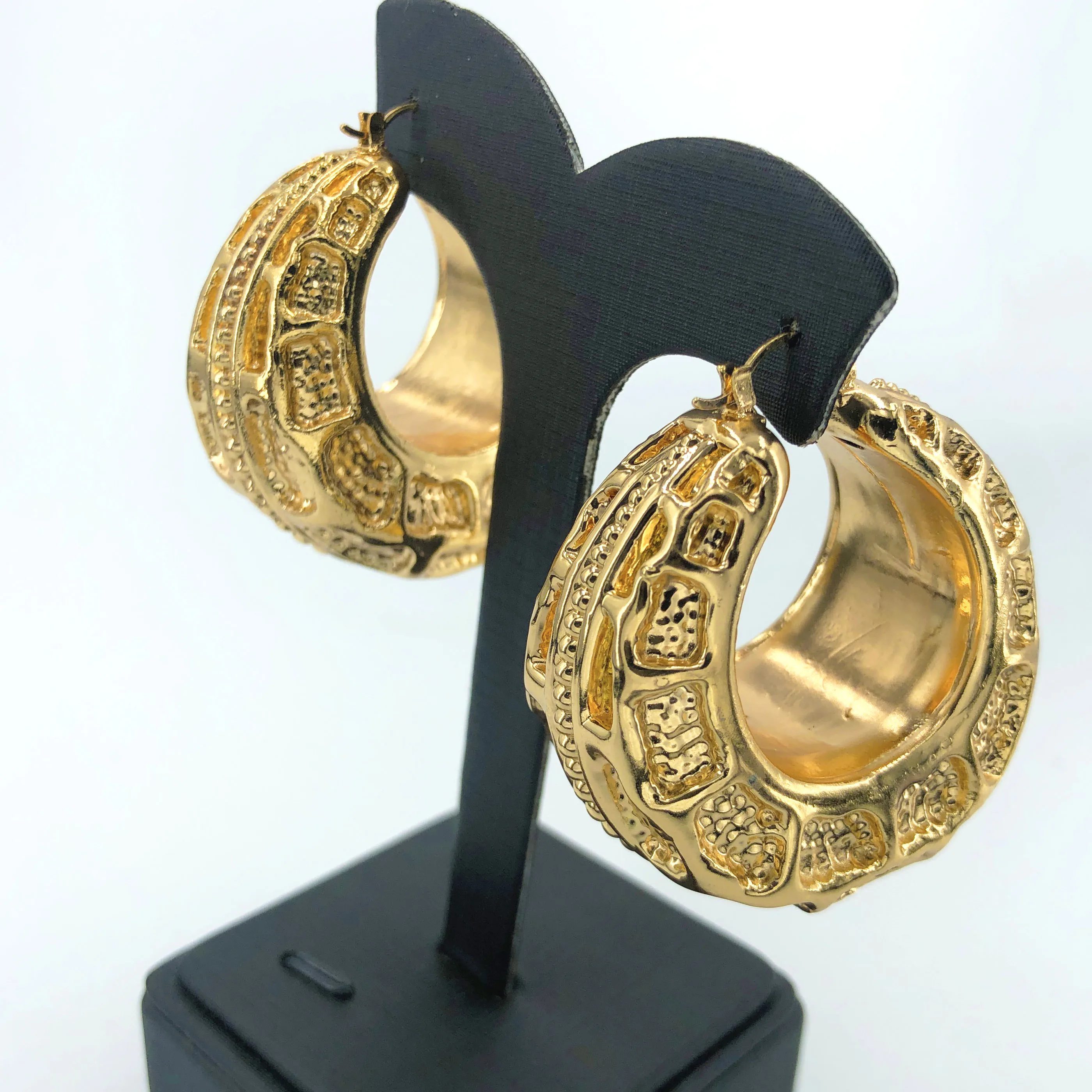 18k Wedding Large Earrings Women Dubai Big Gold Plated Jewelry Hollow Chunky Gold Hoop Earrings