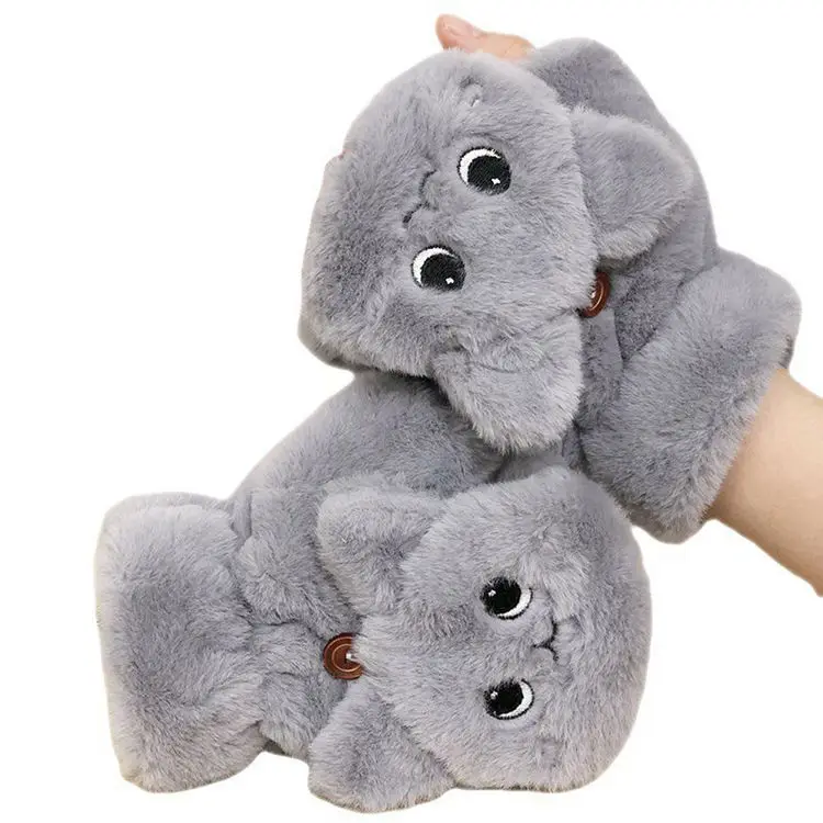 Женские мягкие толстые перчатки без пальцев плотные зимние плюшевые теплые