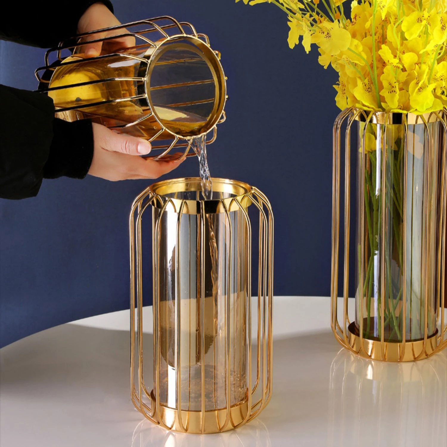 Flower Vases Tall Bud Clear Cheap Acrylic Luxury Gold Modern Metal Crystal Nordic Flower Decoration Glass Vase Decor For Home