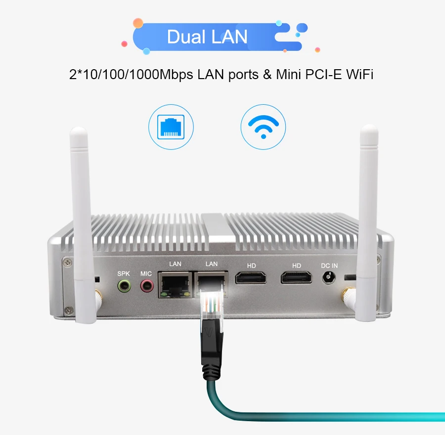 SOYEER In-tel N3700 Fanless Mini PC VGA HD WIFI Nettop Computer 4K HTPC Portable Office Computer Linux/win10 Mini PC