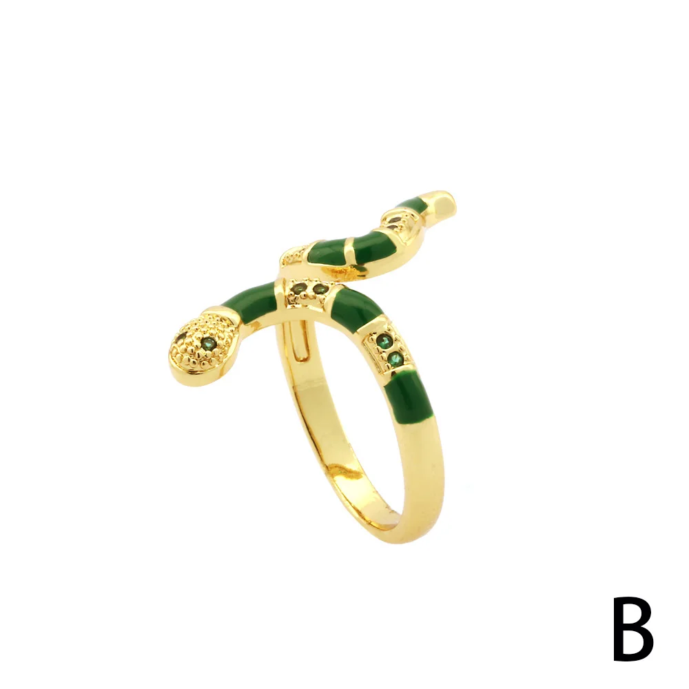 Hot Wholesale Europe America Retro Ring Fashion Trendy Dripping Oil Punk Enamel Ring Adjustable Snake Ring for Women