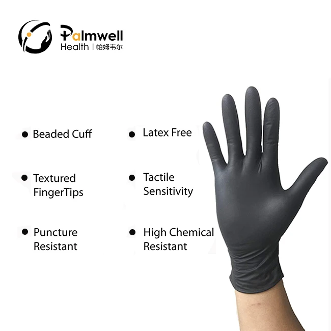 Rubber safety gloves nitrile gloves black personalisied custom work gloves men