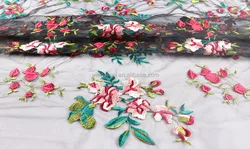 High quality flower black net embroidered mesh 135cm lace fabric