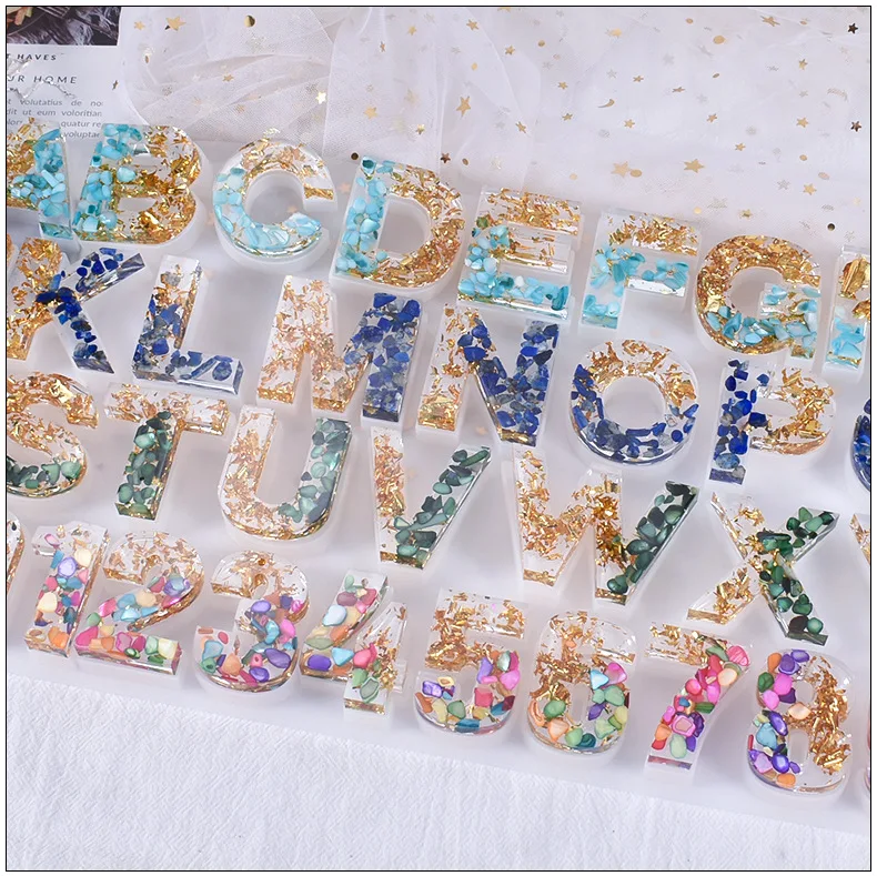 INTODIY Hole Letter Crystal Epoxy Resin Mold Free Punch Digital Keychain Pendant Silicone Mold For Jewelry Making