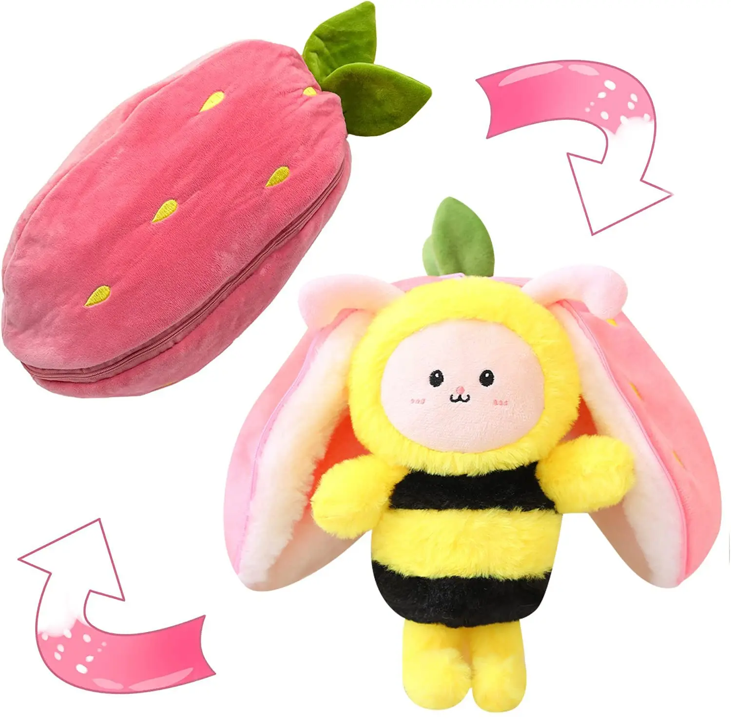 Reversible Bunny Strawberry Plush Stuffed Animal Convertible Fluffy Plushies Funny Easter Soft Bunny Custom Made Toys