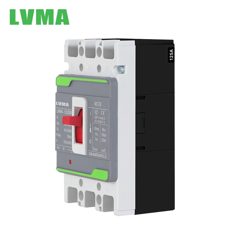 LVMA MCCB LMM5-125A 3P 4P Moulded Case Circuit Breaker 125A 250A 400A 630A 800A High Breaking Capacity